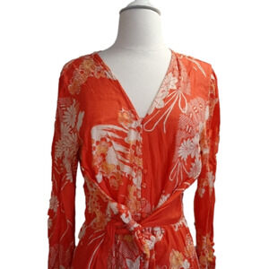 Red and White Floral Long Free People Dress M